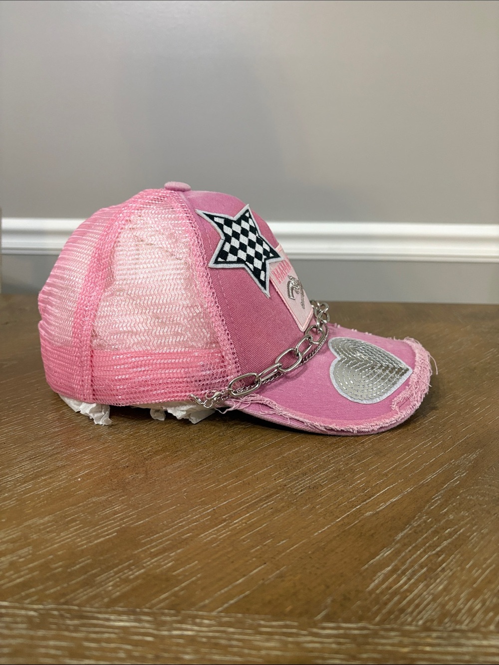 Pink Distressed Patch Baseball Cap - Picture 4 of 4